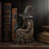 Dekorativní socha čarodějnice Socha halloweenského stromu Gotická figurka vrány z pryskyřice Fantasy umění Sběratelské předměty Temný okouzlující ornament Sváteční párty