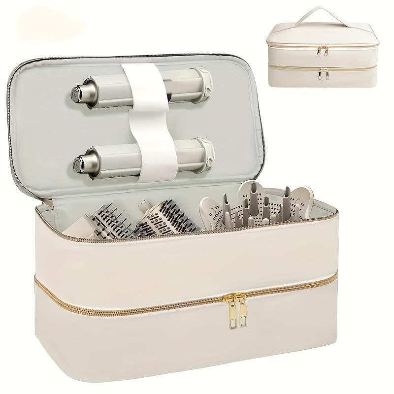 PU Double Layer Hair Dryer & Curling Iron Storage Bag - Large Capacity, Portable, Multi-functional Makeup Handbag with a High-end Feel.