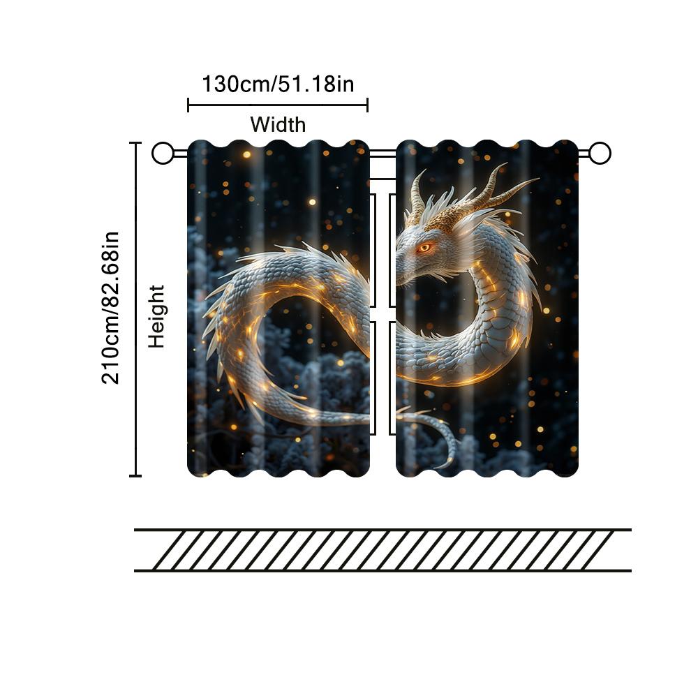 Set Of 2 Filtering Curtains Excluding Rods Non Movable Without Batteries Majestic Eastern Dragon Use Bedrooms Curtain Polyester Perfect For Sleeping