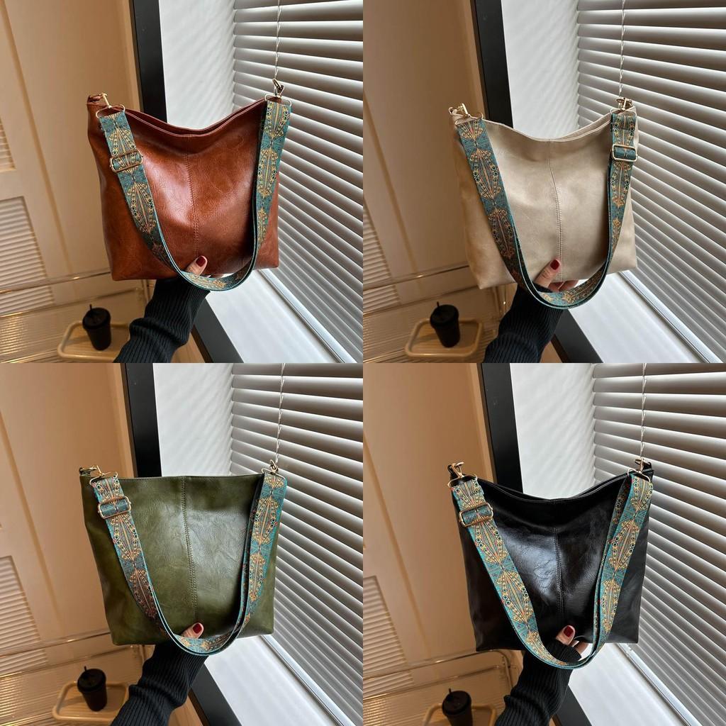 Womens Fashionable Bucket Shoulder Bag Pu Zipper Tote Streetwear Style Daily Essentials