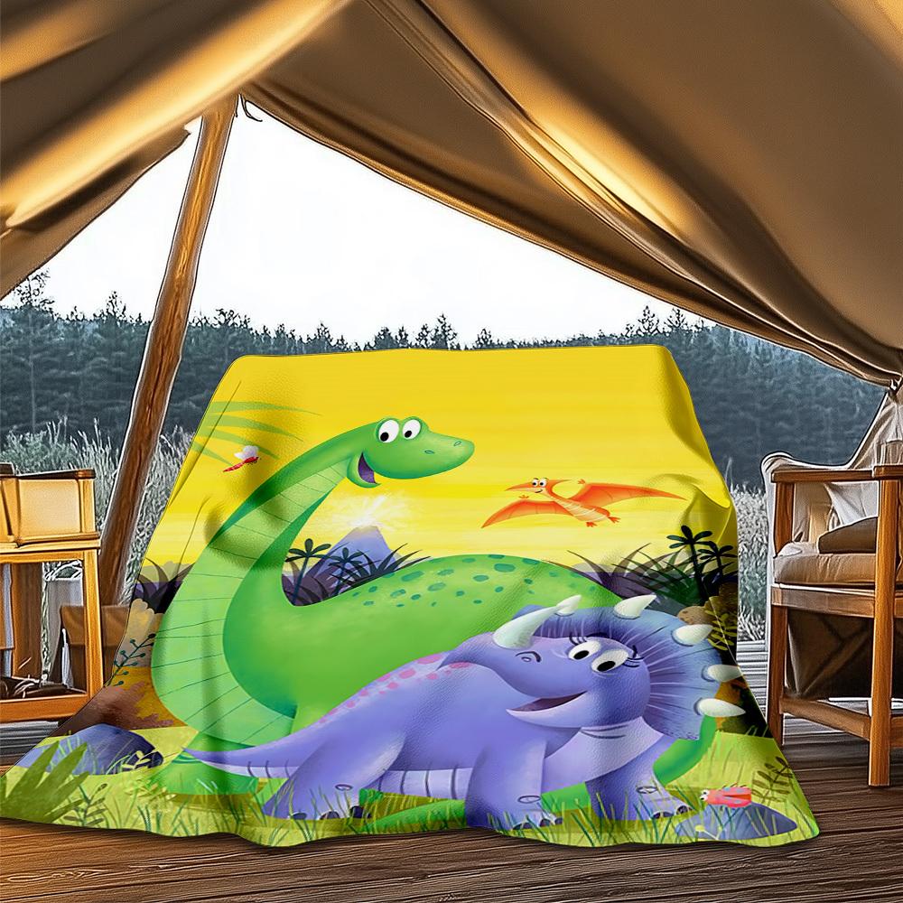 

1pc Dinosaur Adventure Throw Blanket Polyester Fiber, Lightweight Flannel, Soft & Warm, All Season Use for Outdoor, Camping Digital Print 80x120cm