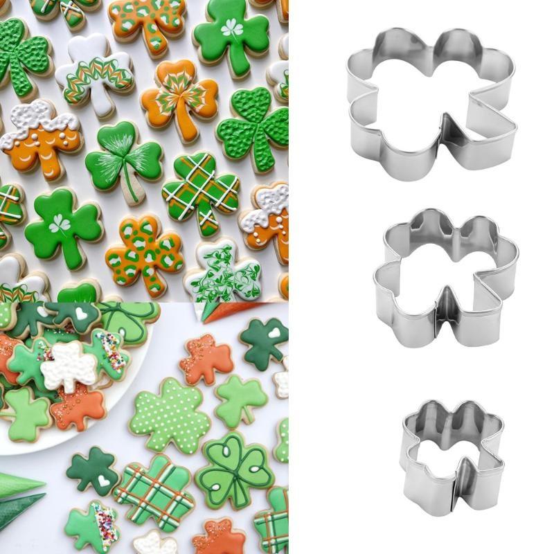 Zestaw 3 wykrawaczek do ciastek na Dzień Świętego Patryka Ze stali nierdzewnej Koniczyna Shamrock Forma do fondantów Do pieczenia