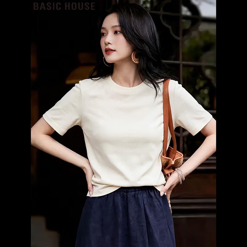 Basic House Women s Ice Silk Round Neck Short Sleeve T-shirt L