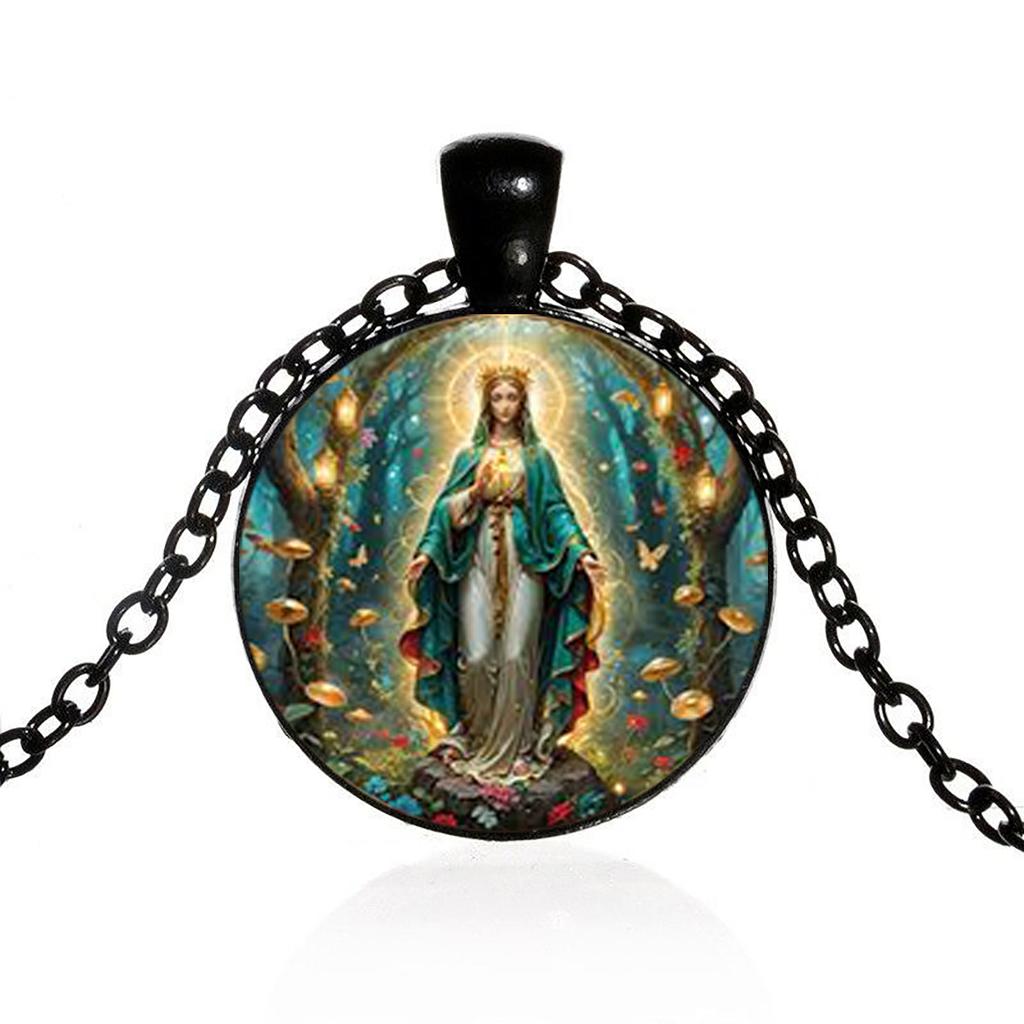 Vintage Style Glass Virgin Mary Pendant, Suitable For Daily Religious Jewelry.