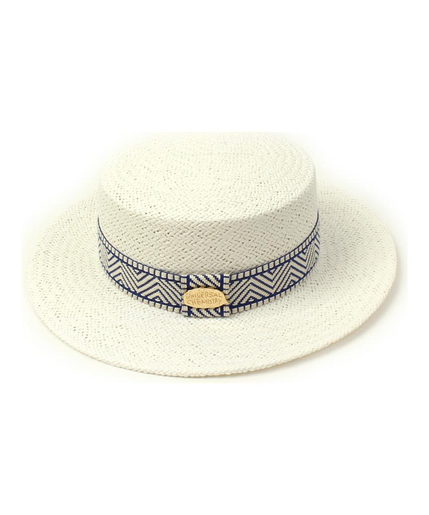 Blue Mono Line White Panama Hat