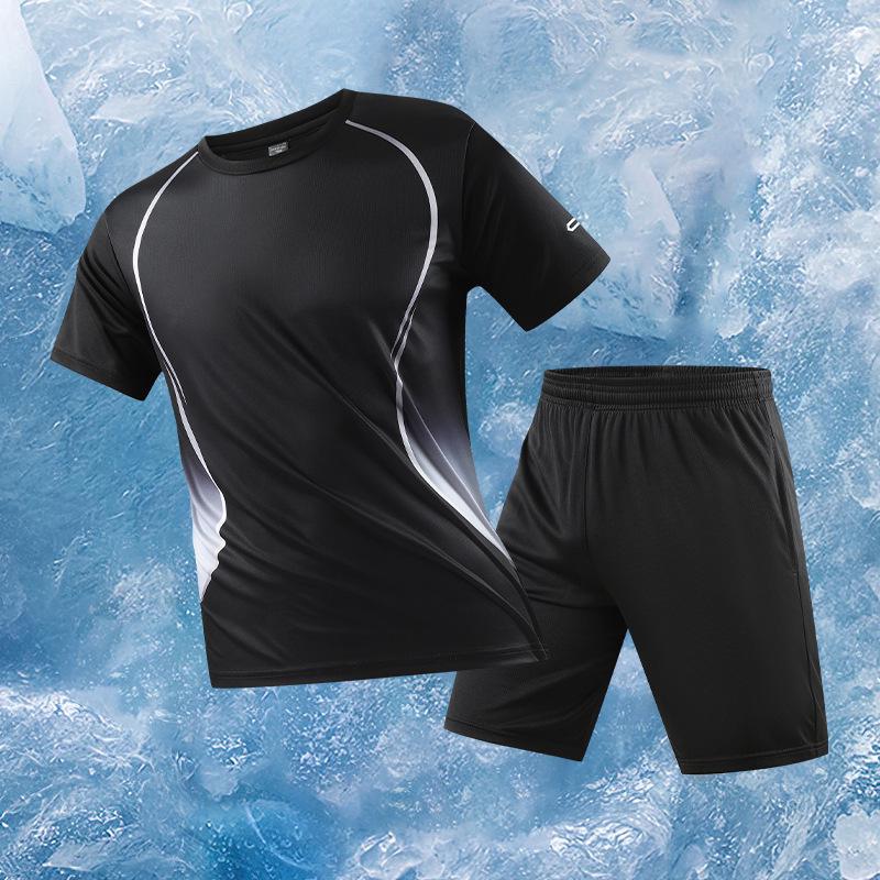

Мужской быстросохнущий летний спортивный комплект: Свободная футболка и шорты для фитнеса XL серый/чёрный