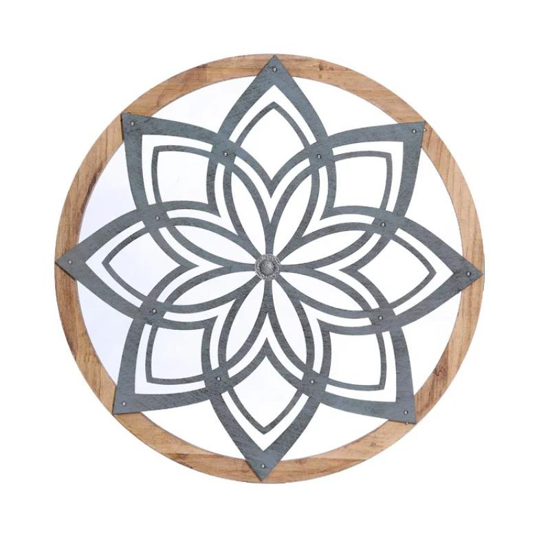 Round Wooden Wall Art  Handmade Carved Decorative Panel Unique Floral Home Decor Stylish Living Room Hanging Ornament