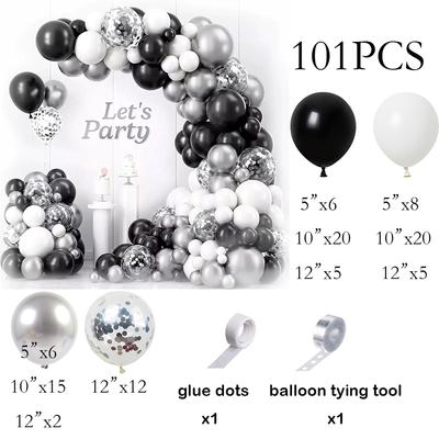 Kit de Arco Guirnalda de Globos Blancos Negro Plata Confeti Globo Boda Aniversario Propuesta Matrimonio Fiesta de Cumpleaños Decoración