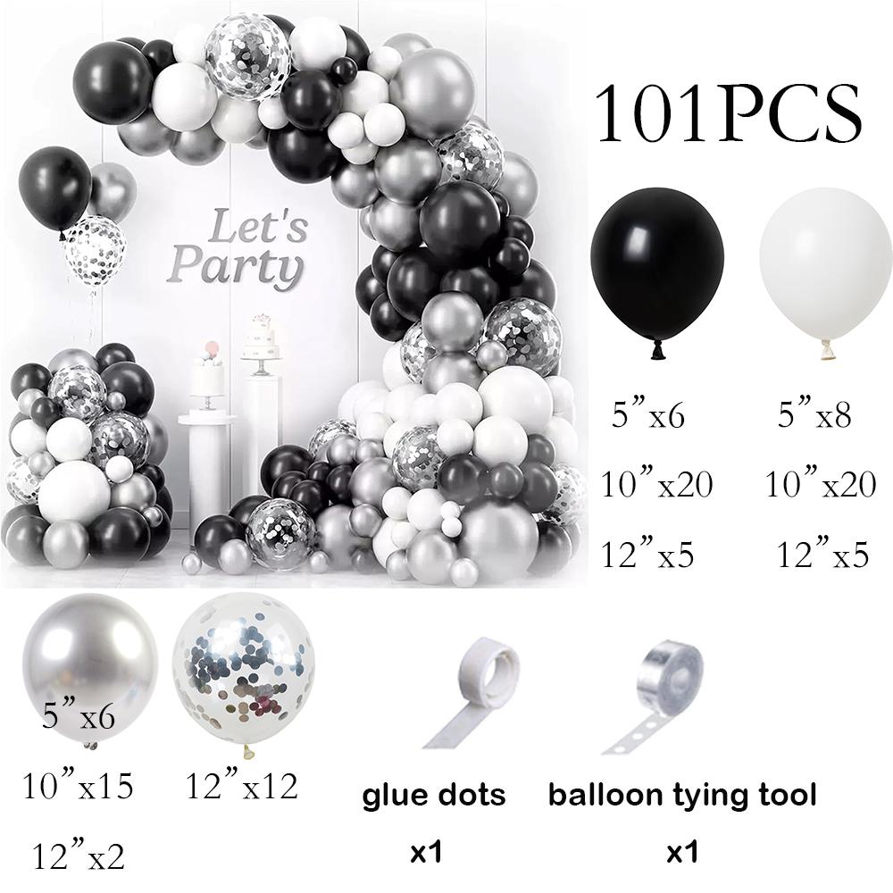 

White Balloons Garland Arch Kit Black Silver Confetti Balloon Wedding Anniversary Proposal Marriage Birthday Party Decoration AS Picture