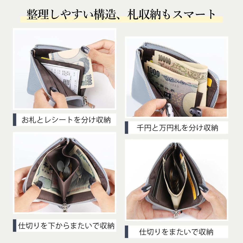 Slim Mini Wallet with Genuine Large Coin Travel Mini Pouch [imeetu] L-Shaped Zipper, Leather, Capacity, Purse, Thin, Lightweight, Slim, Compact,