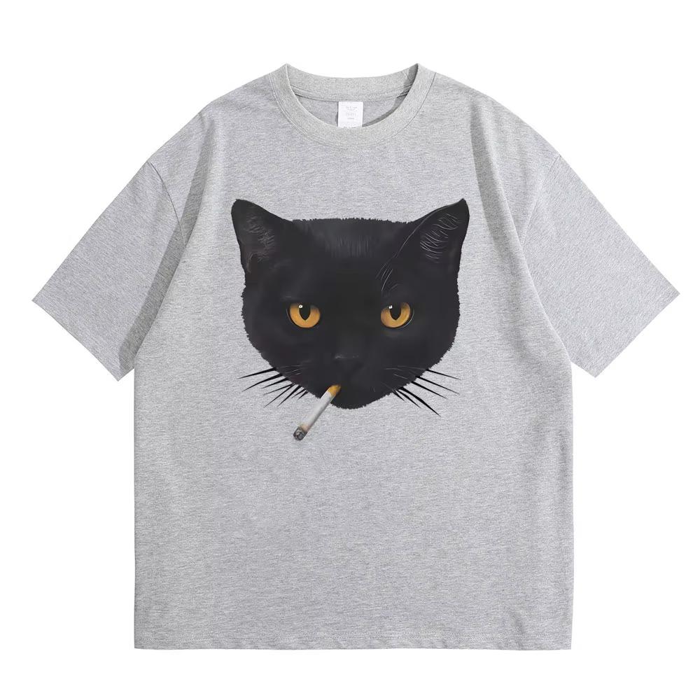 

Smoking Black Cat Funny Meme Graphic Tshirts Men Women Clothing Fashion Oversized Tshirt Male Casual Cotton T Shirt Streetwear 3XL