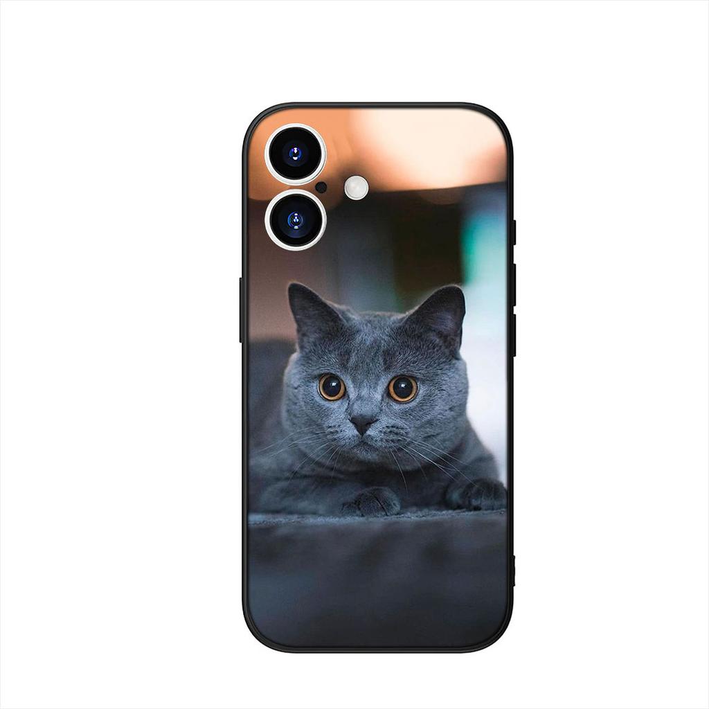 Blue Cat Green Eyes Meow Phone Cover Case for Apple iPhone 16 15 14 Plus 13 12 Mini 17 Pro Max + 16E Air 16+ ProMax Casing