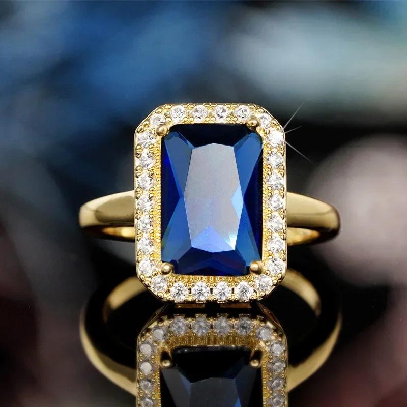 2026 New Blue Cube Zircon Attends Banquet Ring Fashionable, Elegant, High End Women's Bridal Luxury Inlaid Jewelry Accessories