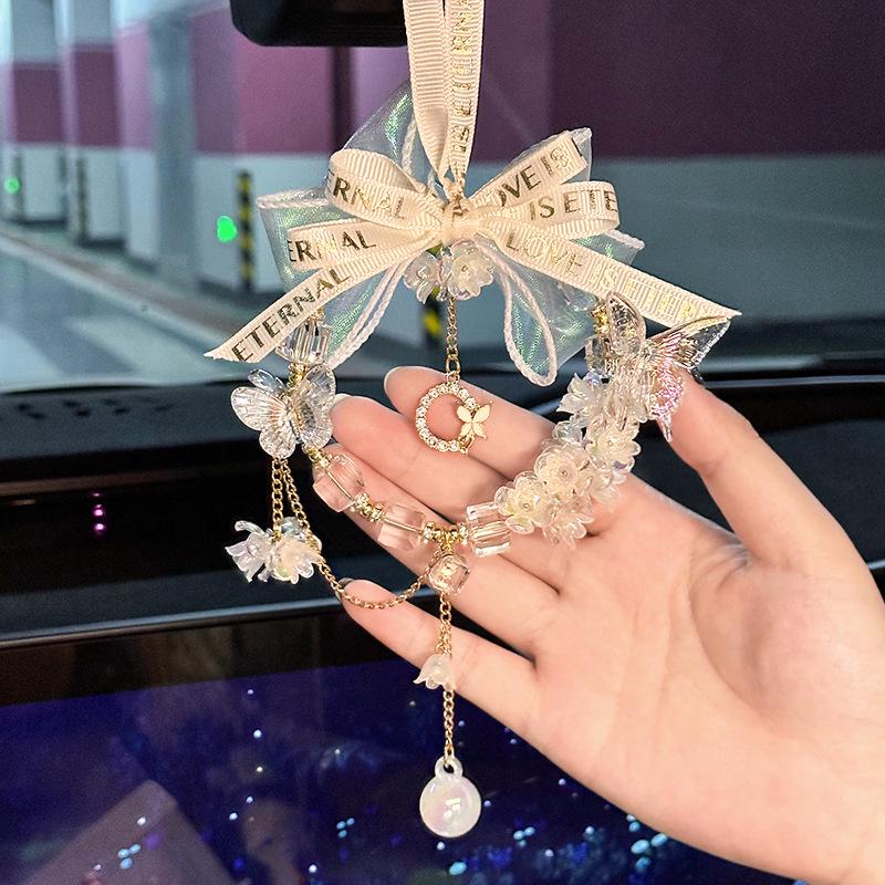 Crystal Bow Car Pendant: Fashionable Goddess Ornament for Car Interior