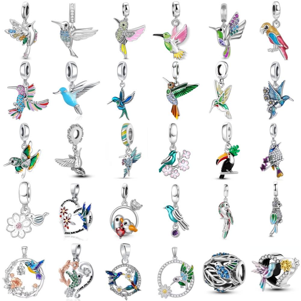 New 925 Silver Hummingbird Swallow Pendant Beads Suitable for European Bracelets DIY Accessories Exquisite Jewelry
