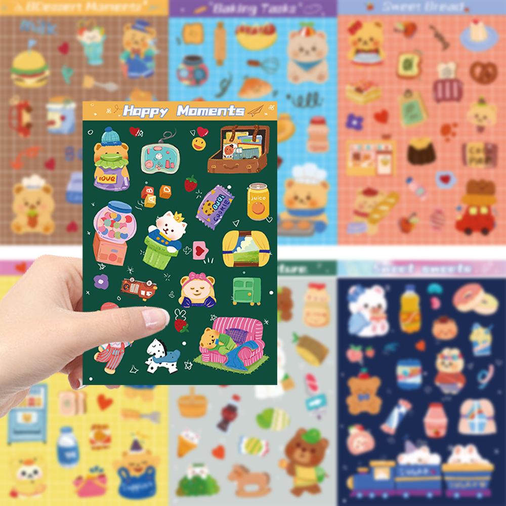 8 Cartoon INS Bear Life Stickers Waterproof Diary Hand Account Stickers Gu Card Stickers DIY Decoration Stickers