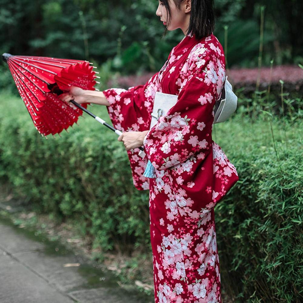 Getz Flowing Cherry Blossom with a Plain Elegant One Size Fits Set with Perfect for Fireworks Summer Bon and and Perfect for Women's Yukata, Red,