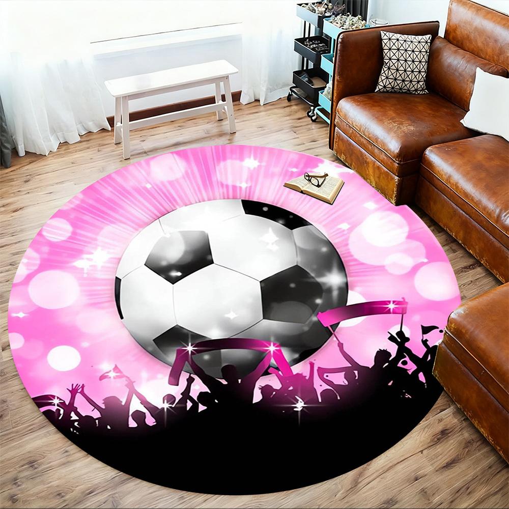 1pc Soccer Ball Celebration Round Chair mat Area Rug - Non-Slip, Floor Mat for Office, Bedroom, home decor Christmas Gift p0811074