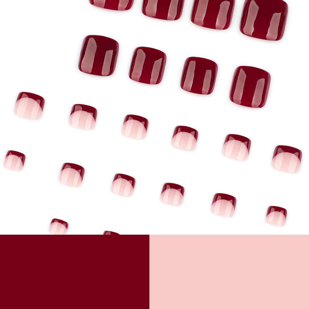 Red Short Square Press-on Nails for Hands & Feet - French Nail Art