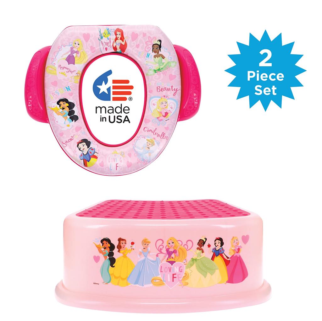 Disney Princess Essential Potty Training Set Soft Baby Step Stool "Loving Life" 2-Piece - Cushion, Training, Safe, Easy-to-Clean
