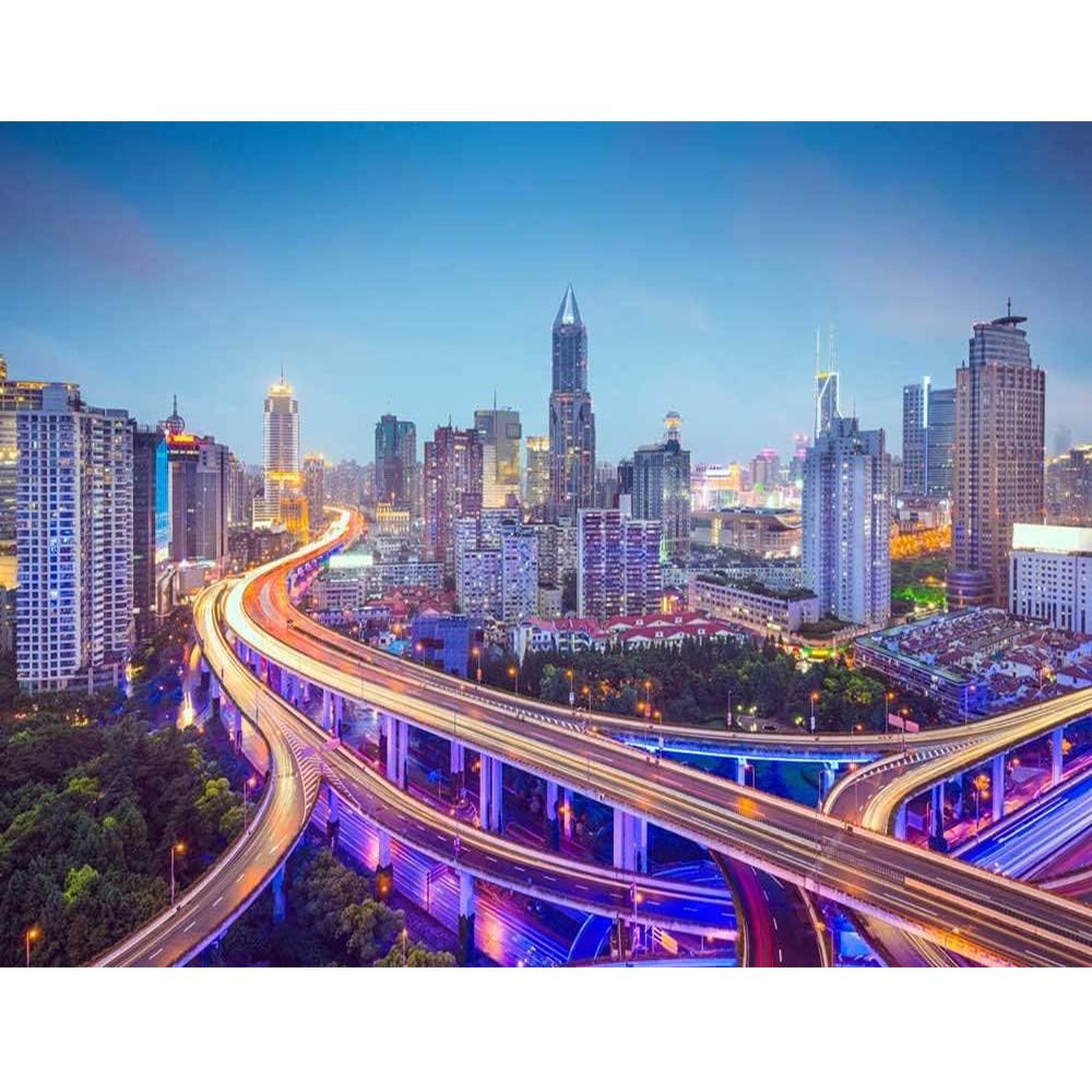 City Large Wall Mural Beautiful City Skyline Traffic Lights On Roads And Bridges Wallpaper Removable Modern Decor Wall Mural