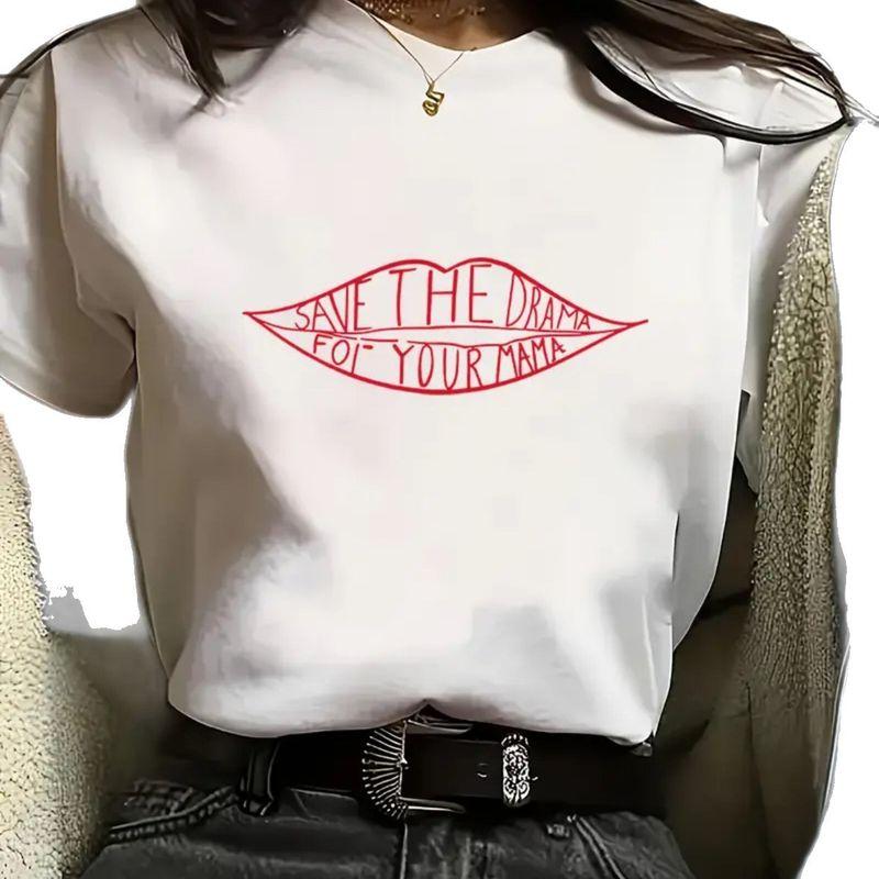 Western Style New Fashion Casual Loose Print Letters Short sleeve T-shirt Top Printed T-shirt Top