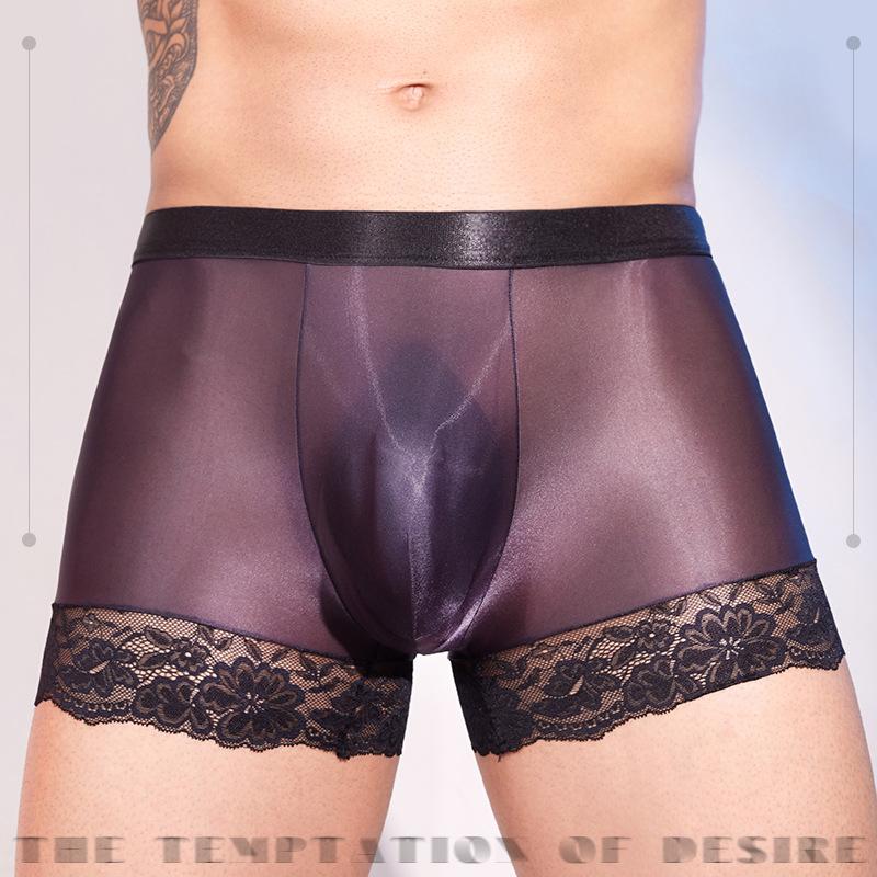 Sexy Lace Side Panties High Elastic Sheer See Through Men'S Boxer Exotic Gay Underwear U Convex Bulge Pouch Male Slip Lingerie
