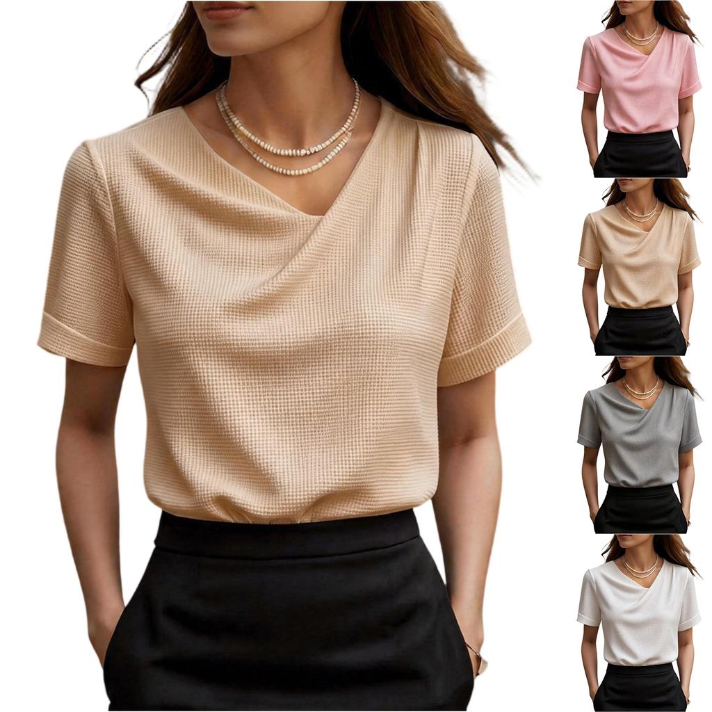 Maglione casual da donna con scollo a V, manica corta, vestibilità larga, in vari colori