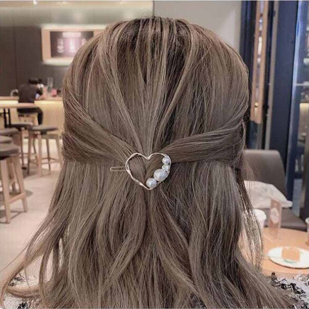 Women Hairpin Alloy Simple Style Geometry Round Triangle Love Pearl Side Clip Hairwear