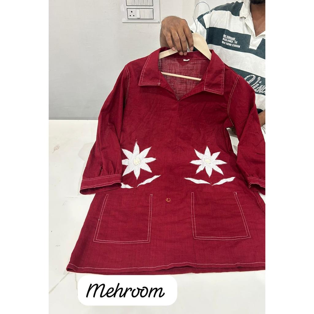Maroon Embroidery Cotton Kurti Palazzo Set Indian Bollywood Top Kurta Cord Set