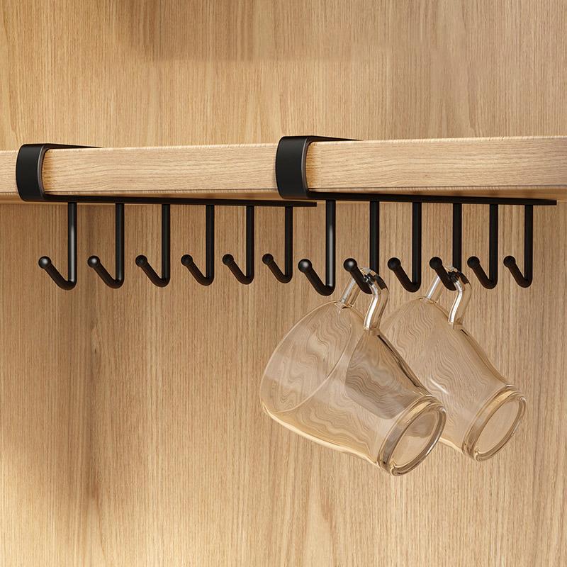 Kitchen Storage Rack With No Marks And No Drilling, A Row Of Cabinet Door Hooks, Hanging Storage Organizer Rack.