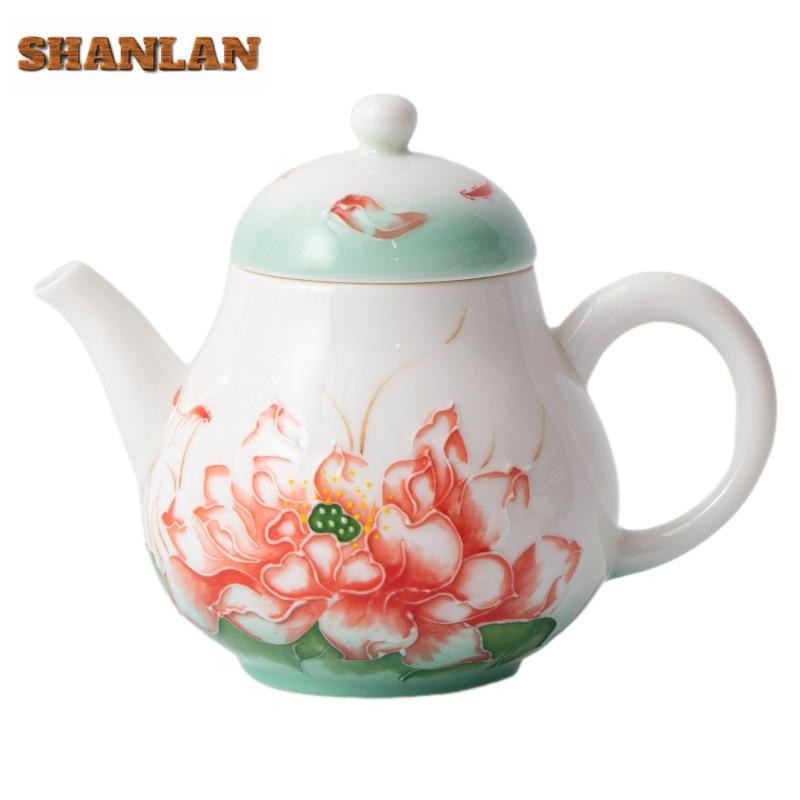 135ml Hand-painted Lotus Teapot Retro Tea Infuser Pot Tea Maker Kettle With Filter Chinese Tea Tableware Accessories Ornaments