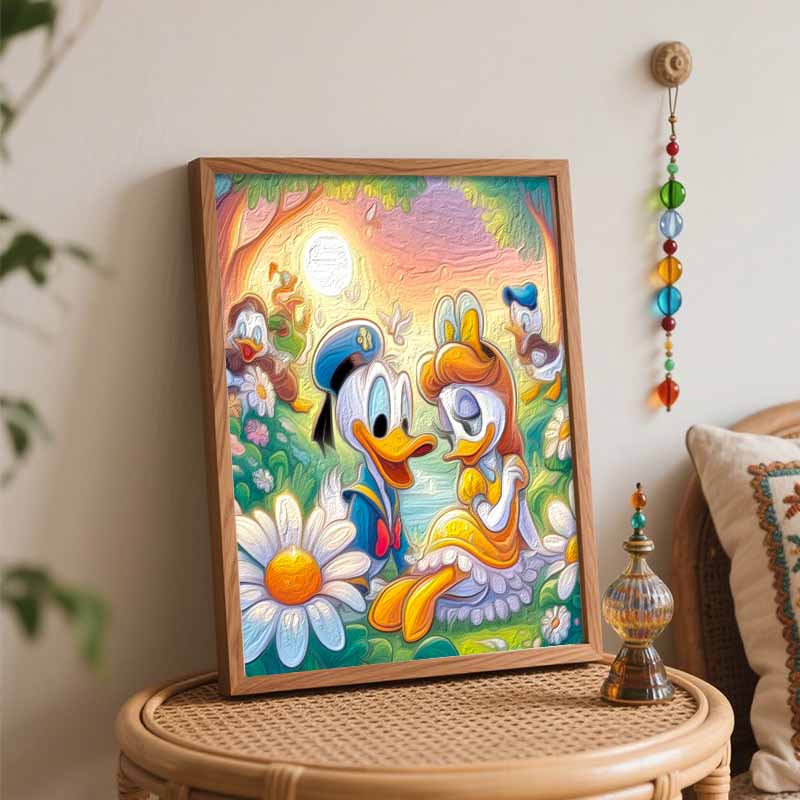 Disney Donald Daisy Duck Oil Paint Art Painting Kit Home Wall Decor Handmade Gift Garden Flowers Romantic Sunny Scene Craft Supplies DIY