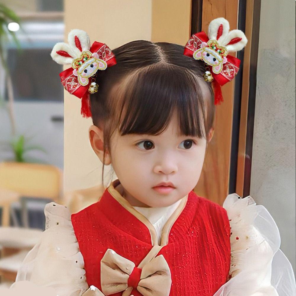 Tassel Children Red Hairpin Bunny Chinese New Year Headwear Lovely Plush Rabbit Hairpin Girls