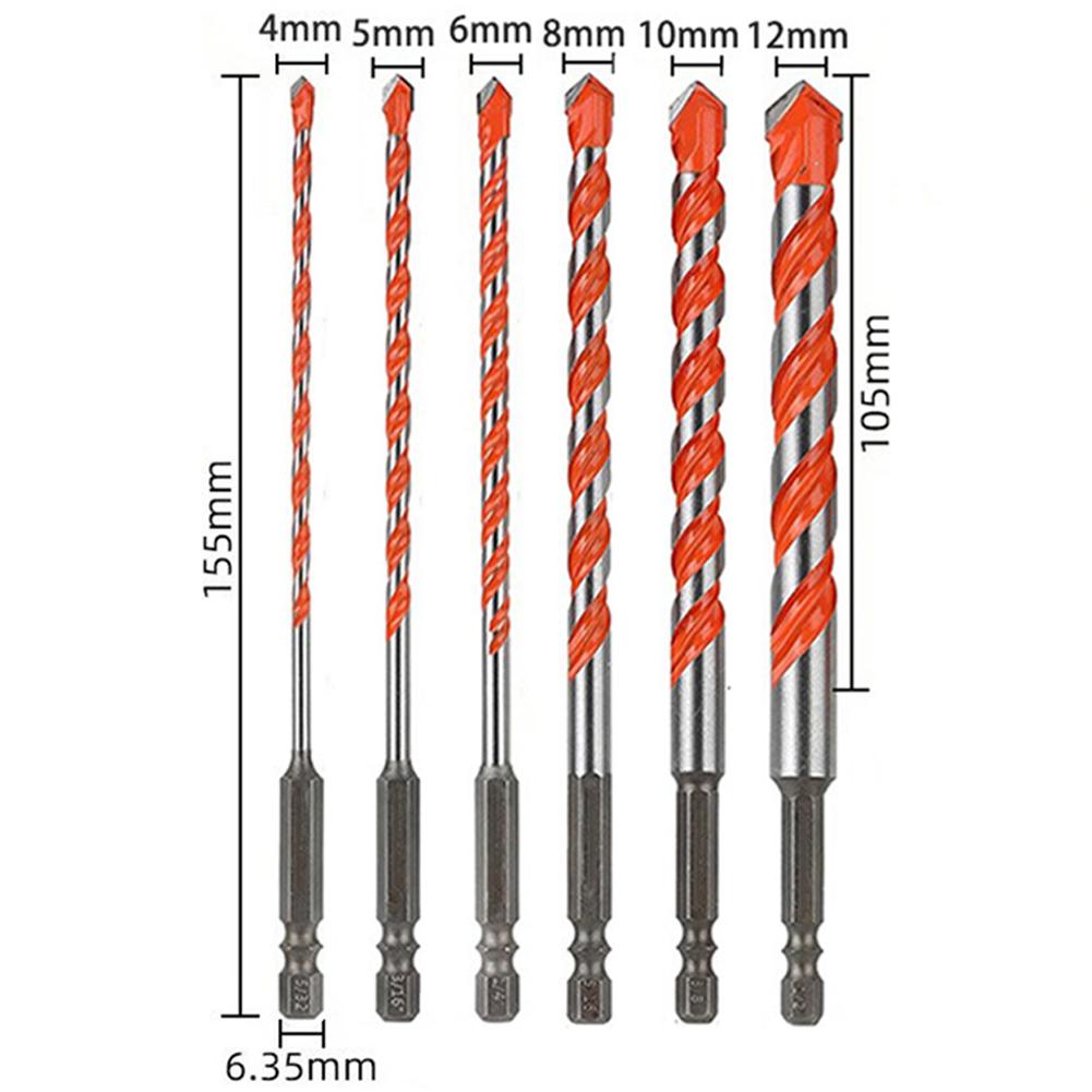 10pcs Concrete Carbide Drill Bits 1/4'' Hex Shank Masonry Drill Bits Drilling For Glass Brick Tile Stainless Steel Plates