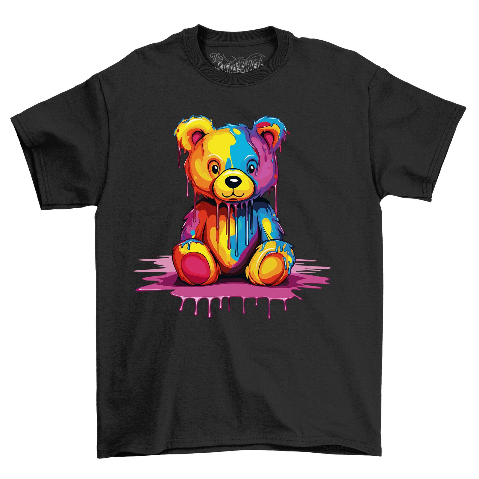 Teddy Bear Paint Drip Design T-Shirt Mens Womens Tees Top - Cute and Colorful! Funny T-Shirt Mens Womens Tees Top, Unisex 4XL