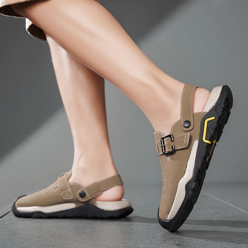 Lightweight Flats Beach Walking Sandal Men Leather Thick Soled Soft Sole Casual Sandals Breathable Comfortable Dual-use Slippers