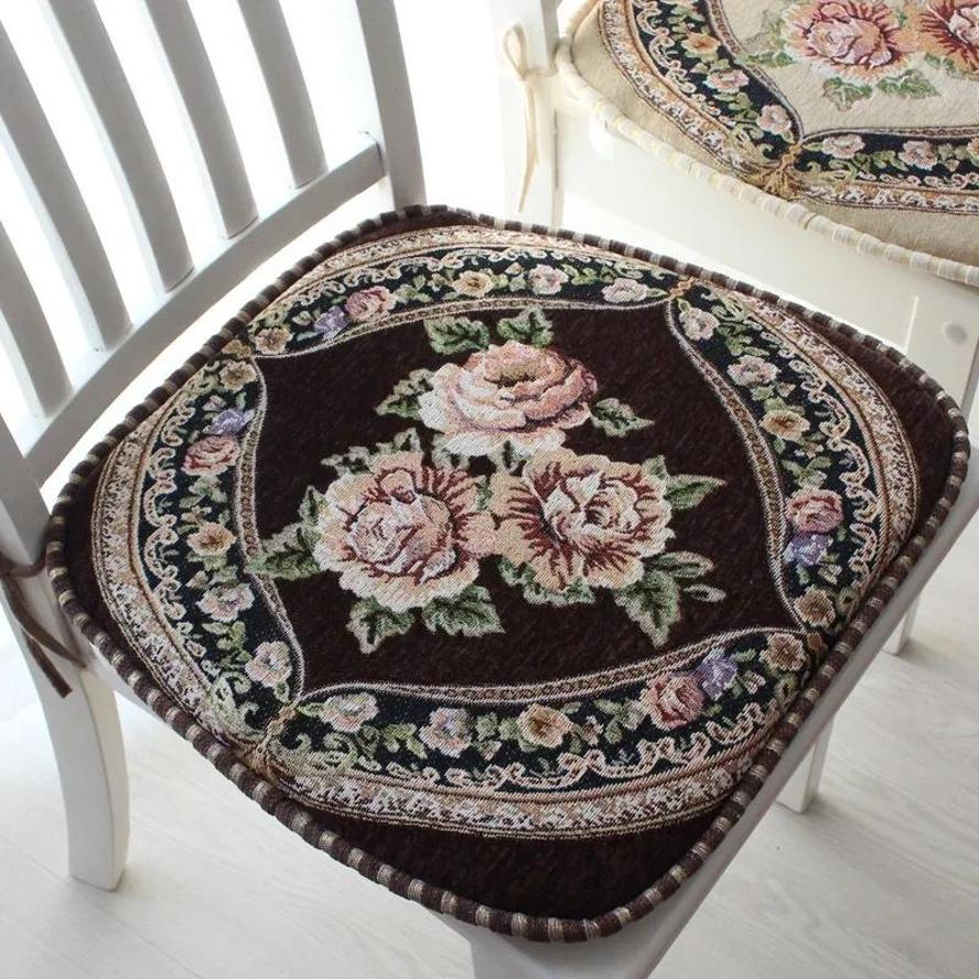 European Style Chair Cushion Retro Jacquard Embroidered Chair Anti Slip Cushion Restaurant Removable And Washable Cushion Decor