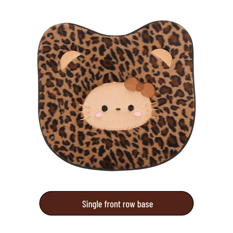 Leopard Print Kitten Cartoon Winter Plush Car Seat Cushion for ORA Good Cat, Ballet Cat, or Lightning Cat