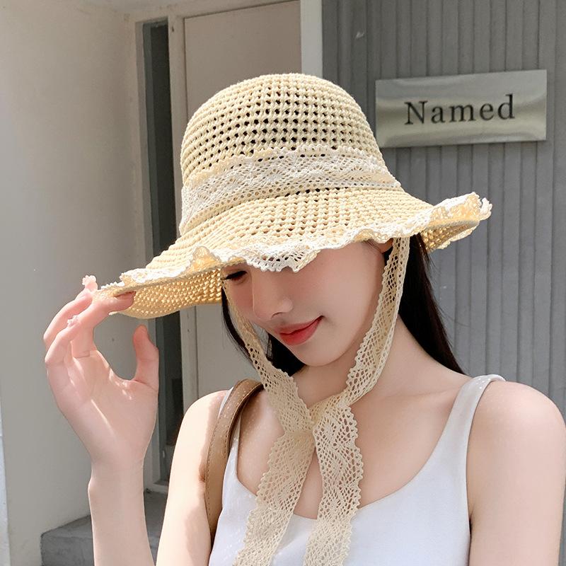 

Idyllic straw hat women s lace-up bow sun hat one size fits all