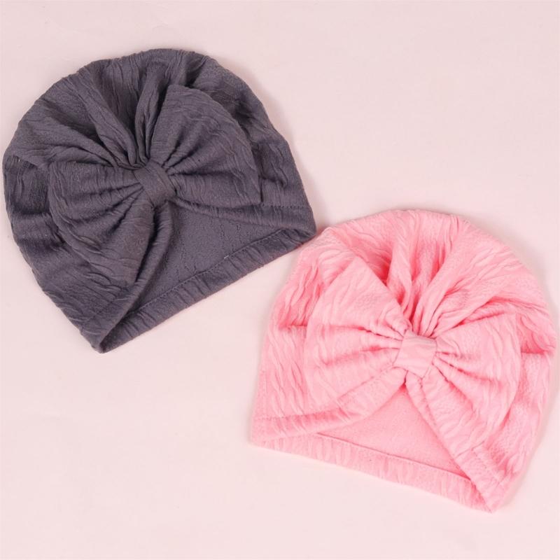 Solid Color Infant Turban Hat Elastic Baby Beanie Cap with Bowknot Decor Fashionable Headdress Cosy Newborn Accessories
