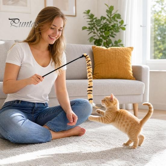 Cat Hunting Toy Funny Stick Toy, Toys for Indoor Cats, Interactive Pet Teaser Wand, Plush Kitten Toys, Play Exercise Striped Tail