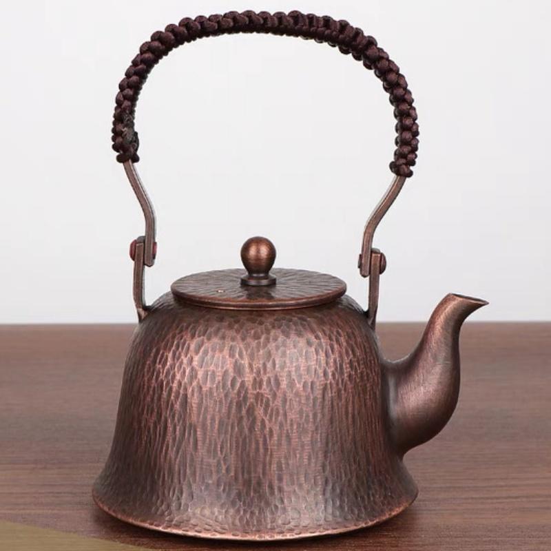 Vintage Měděná Konvička na Kávu, Vzor Pleteniny s Texturou Stromu, Přenosná, Pro Vaření, 350ml Varná Konvice na Vodu, Čajové Nádobí, Ručně Vyráběná Čajová Konvička, Nápojové Nádobí