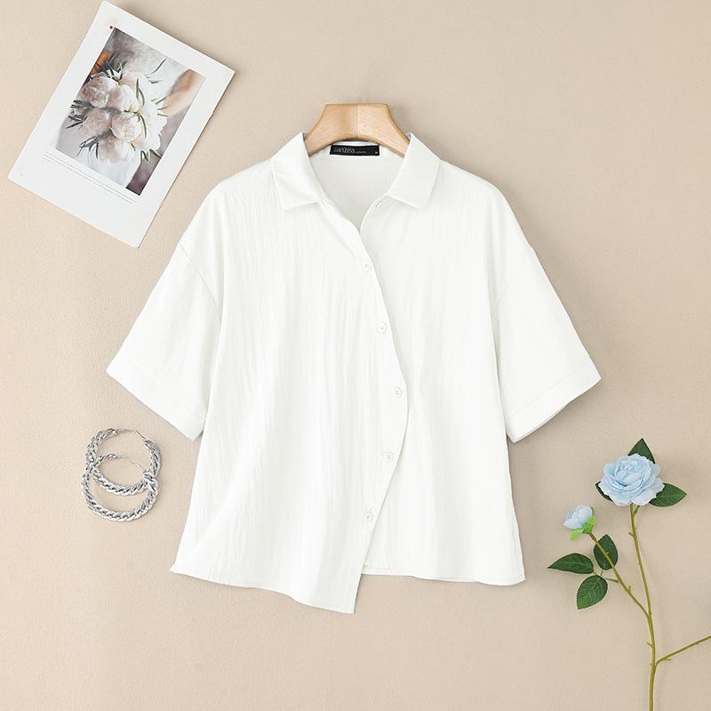 

ZANZEA Женская повседневная летняя блузка с отложным воротником и коротким рукавом 4XL