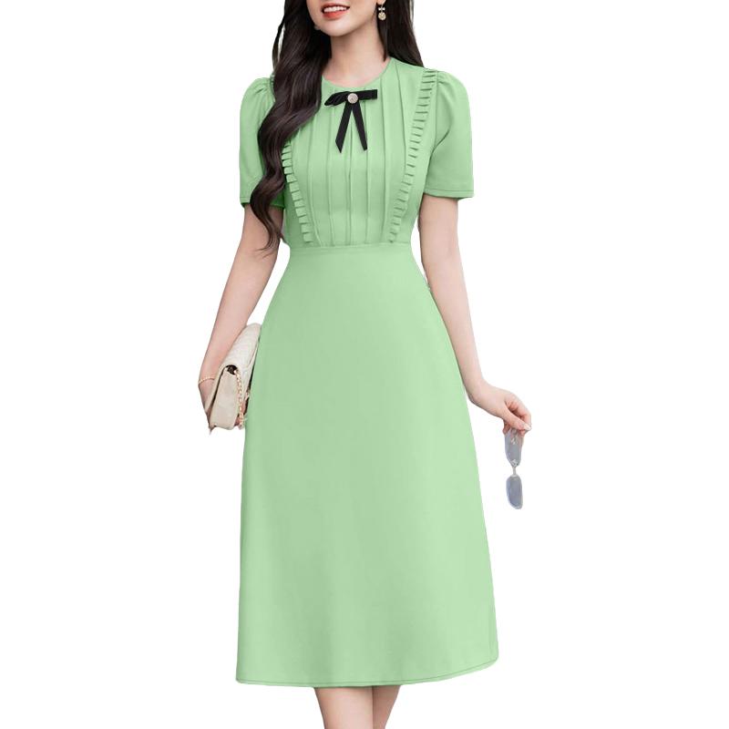 

ZANZEA Женское элегантное платье с бантом, круглым вырезом, повседневное, летнее, с коротким рукавом 3XL зелёный
