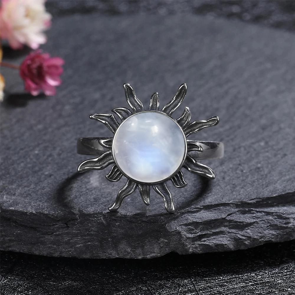Vintage 925 Sterling Silver Natural Moonstone Rings Bohemia Oval Shape Retro Ring Gifts Fine Jewelry for Women Men