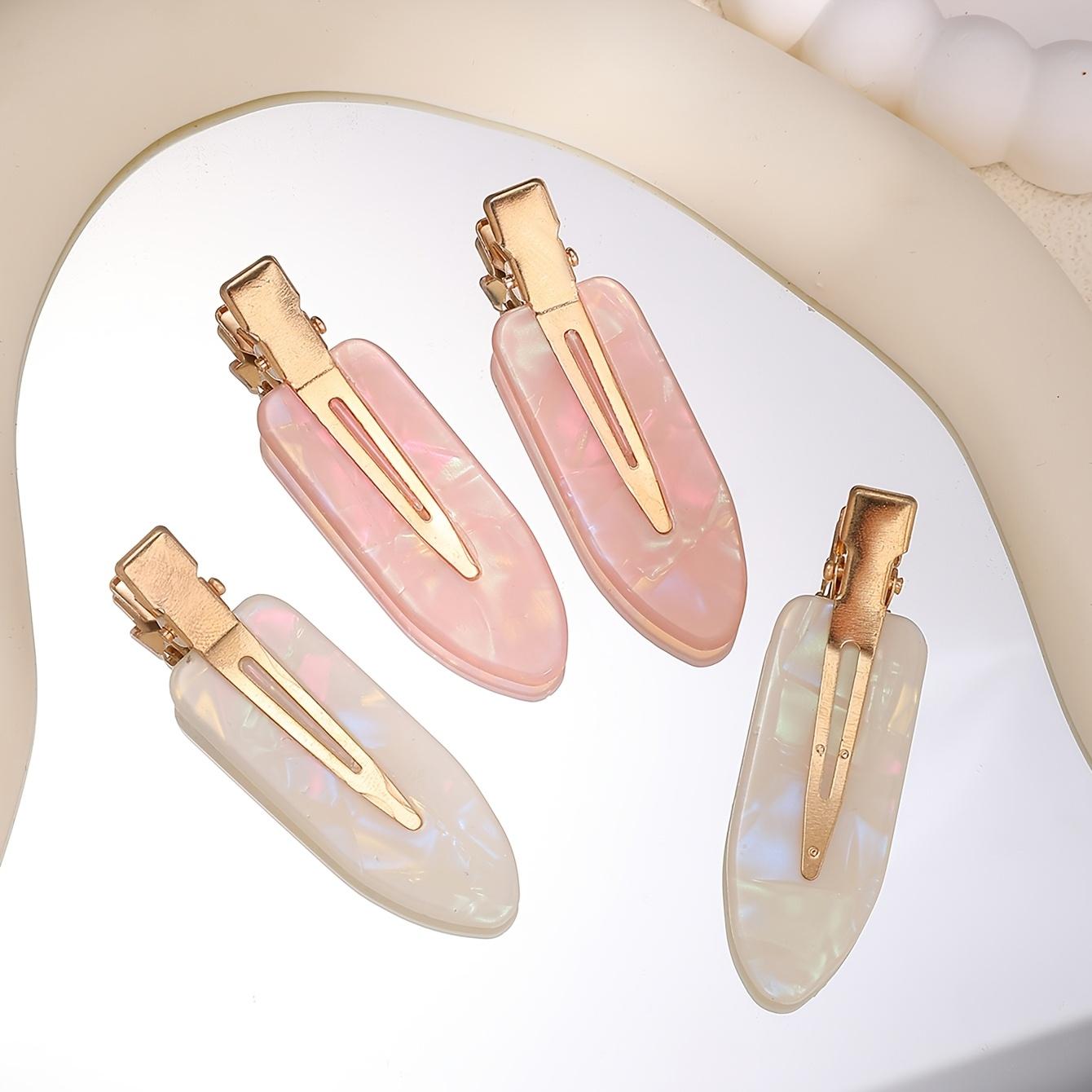 4 Elegant Mermaid Pink and White Seamless Adhesive Hair Clips for Women s Bangs and Makeup