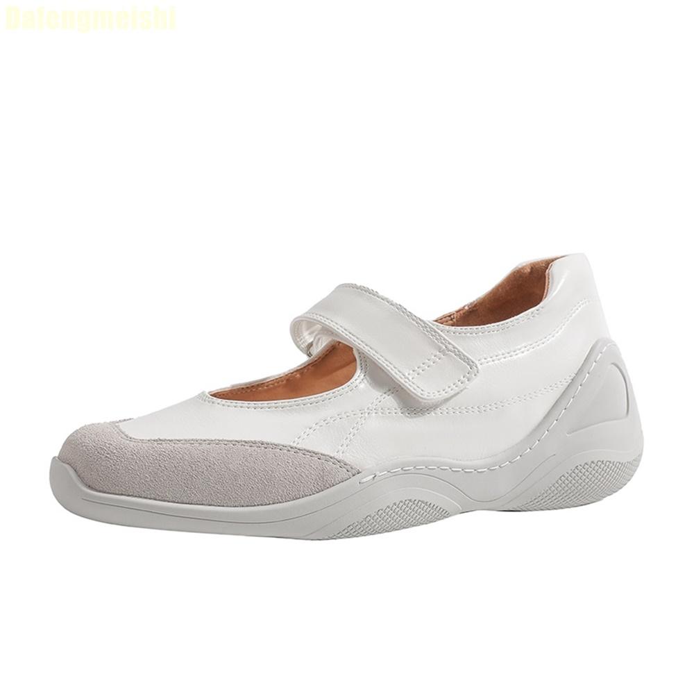 Fashion Cowhide Fashion Casual Ballet Shoes Flats 3Cm/6Cm Height-Enhancing Women 2025 New Summer White/silver Mary Jane Shoes