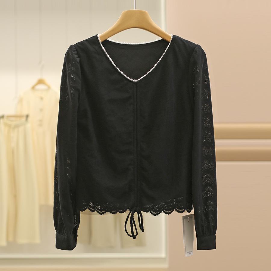 

Hanfeng Beaded V-Neck Ruched Slimming Shirt for Autumn 2XL