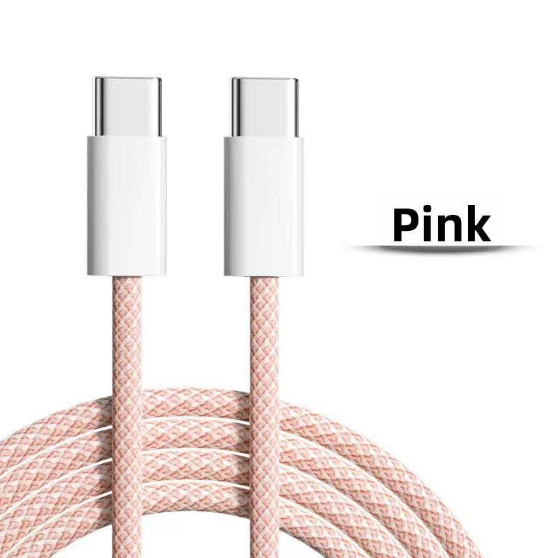 60W Dual-Head PD Fast Charging Cable for Apple and Android Phones, Macaron Braided Data Cable